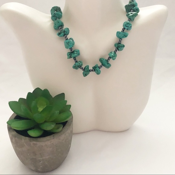 Turquoise Nugget Hematite Bead Necklace - Picture 3 of 13